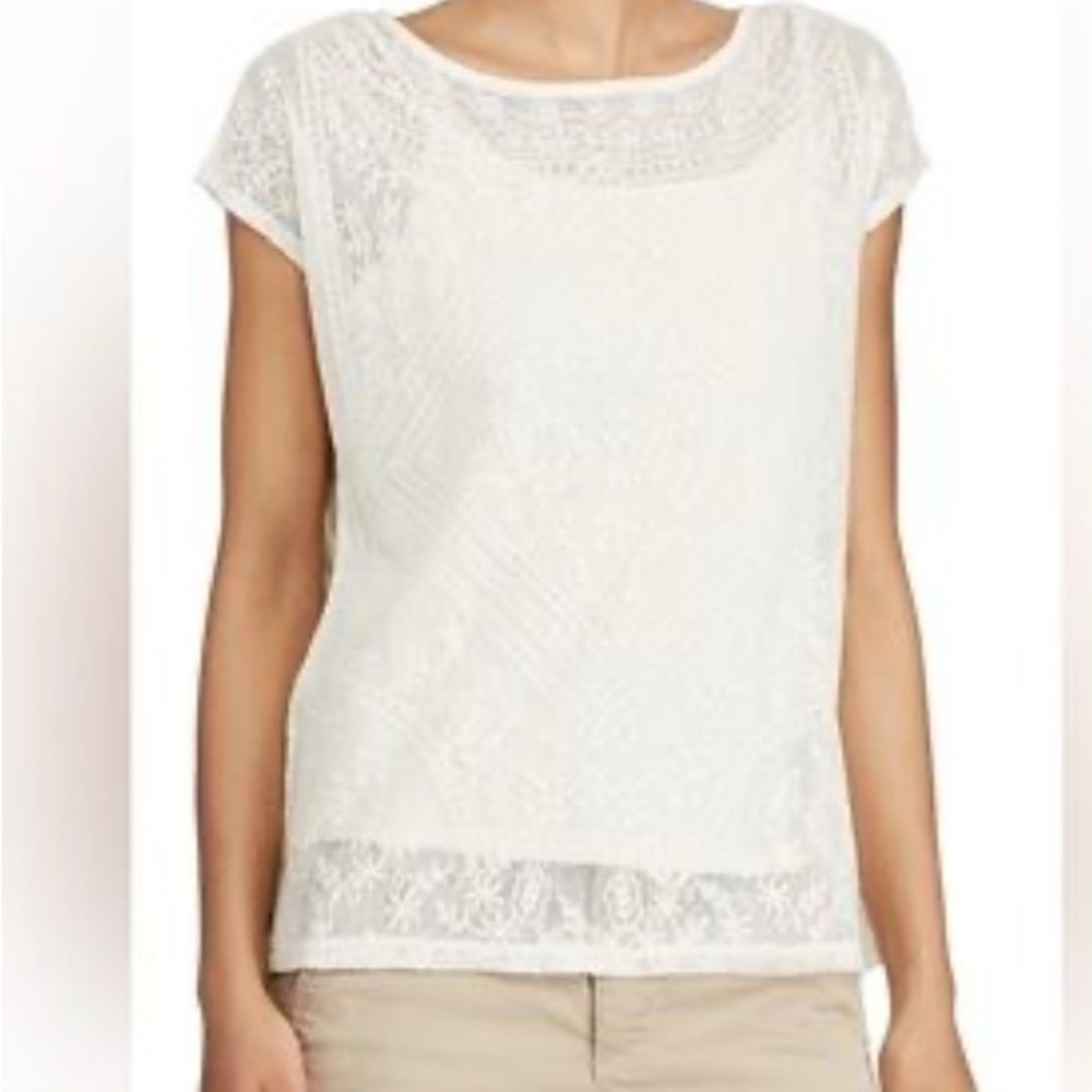 Lauren by Ralph Lauren Ivory Lace Short Sleeve Top and Cami set Small EUC